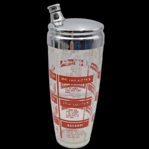 Mid-Century Bar Shaker with Recipes Red & White Graphics - Picture 6 of 11